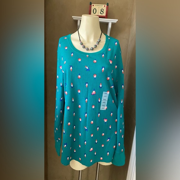 NWT Old Navy Womens Size XXL Green Thermal Shirt Gnomes Long Sleeve stretch - Picture 14 of 14